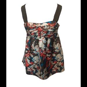 Armani Exchange 100% Silk Floral Printed Fit and Flare Tank Top, Size S 🗣